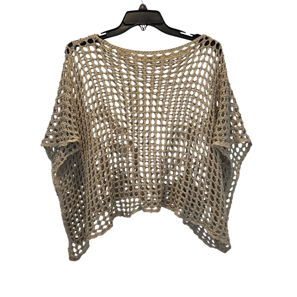 Chesley Womens Open Knit Mesh Poncho Sweater Taupe One Size Made in USA Boho